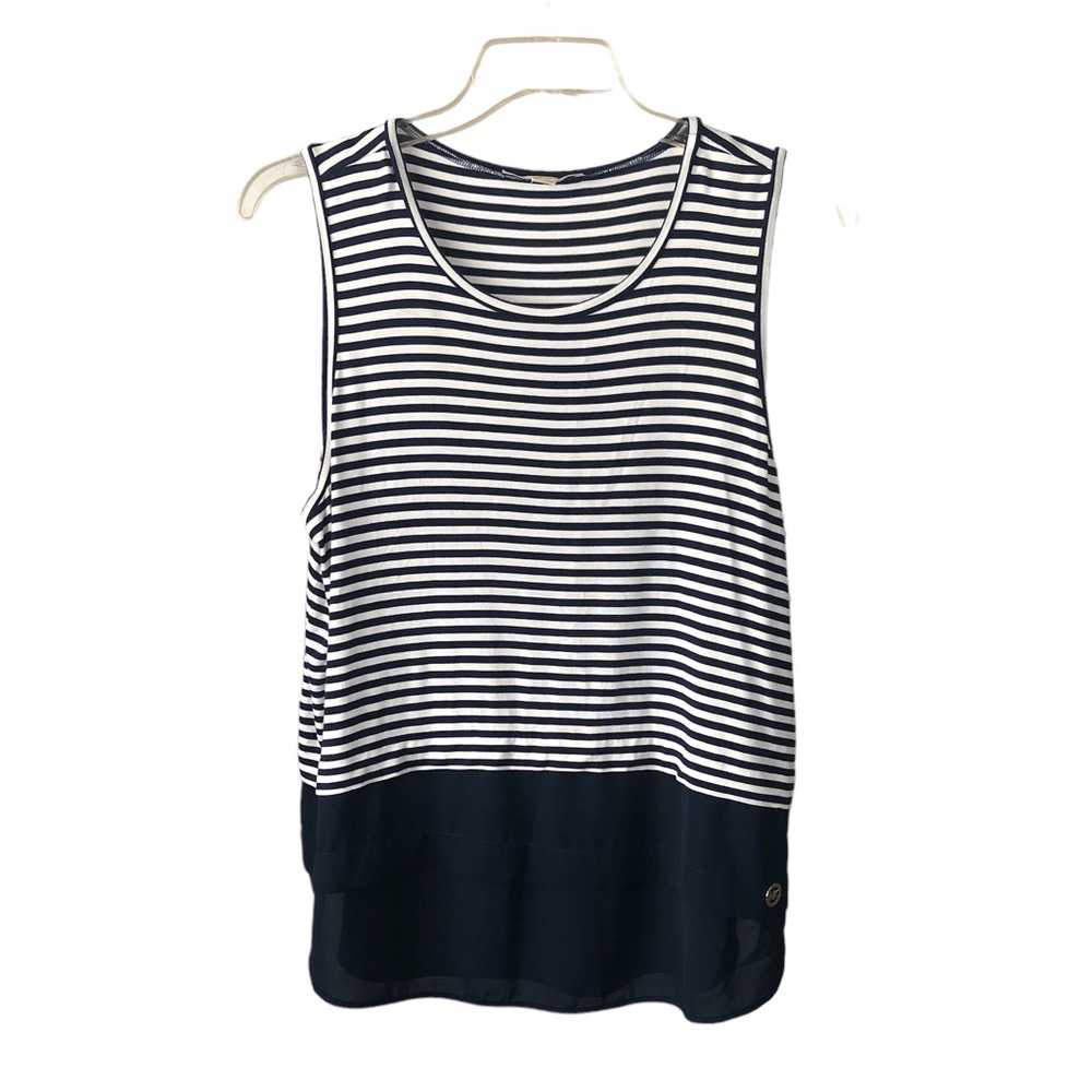 TANK TOP - Women's Michael Kors Blue/White Striped Sleeveless Blouse. Size XL